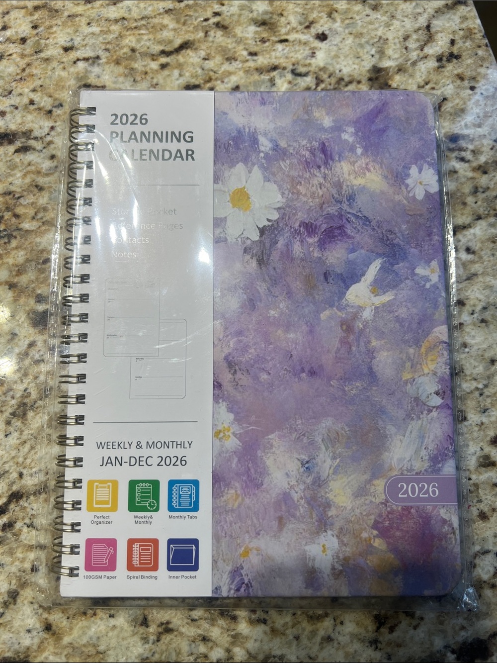 New 2026 Weekly & Monthly Planning Calendar - Purple Floral Cover